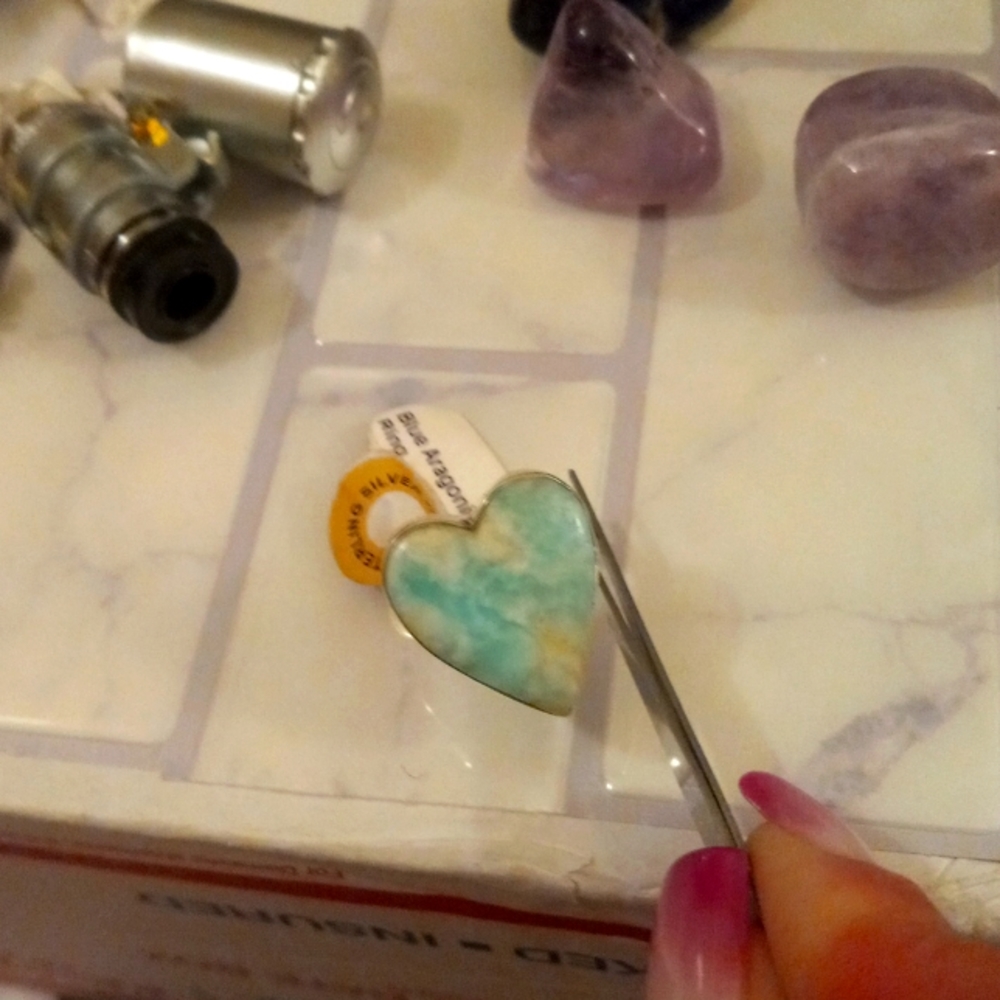 BEAUTIFUL REAL STERLING SILVER BLUE HEART ARAGONITE  RING🌸REAL🌸 S.S.